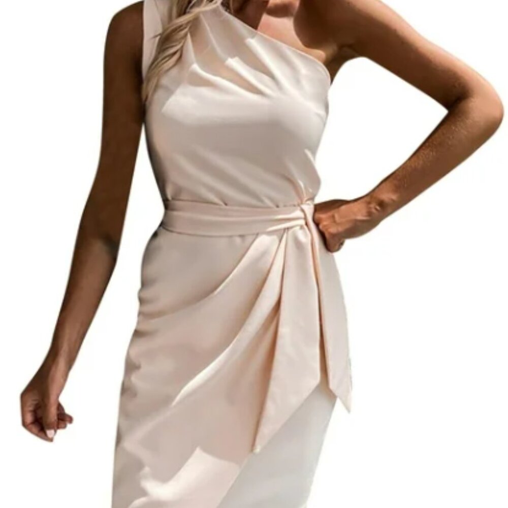 Women's One Shoulder Cream Cocktail Dress